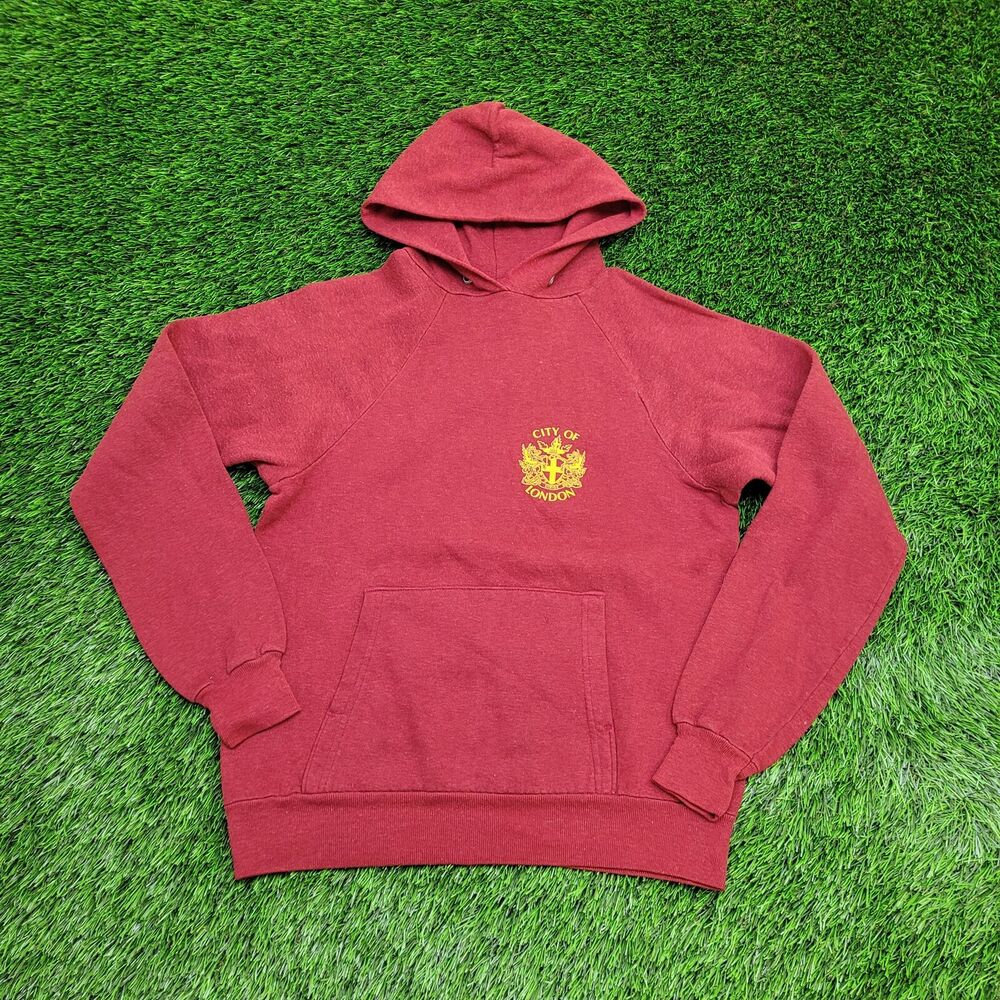 Vintage 80s London Hoodie Womens XS/S 18x21 Burgundy